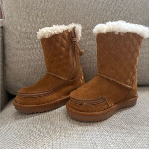 Billy Brown Quilted Suede Boots with Shearling Trim
